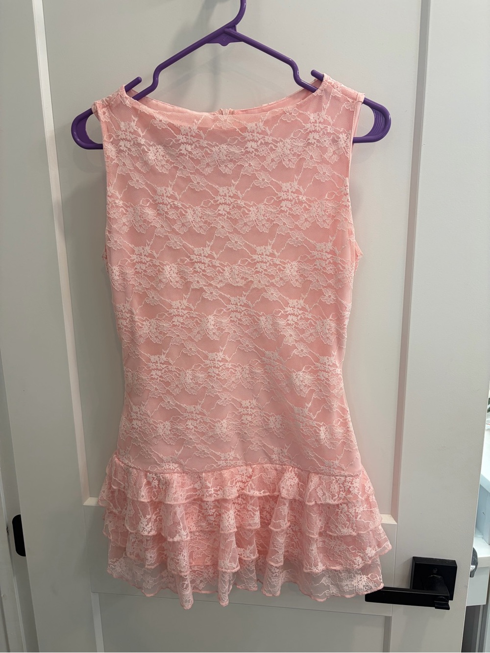 Sleeveless Pink Lace Ruffle Mini Dress for concert or festival